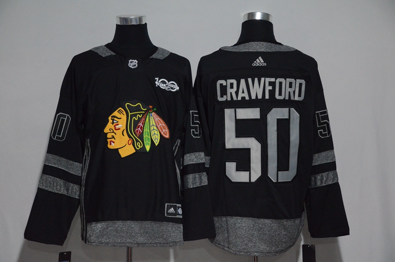 NHL Chicago Blackhawks #15 Crawford  Black 1917-2017 100th Anniversary Stitched Jersey->->NHL Jersey